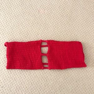 Red strapless bikini top